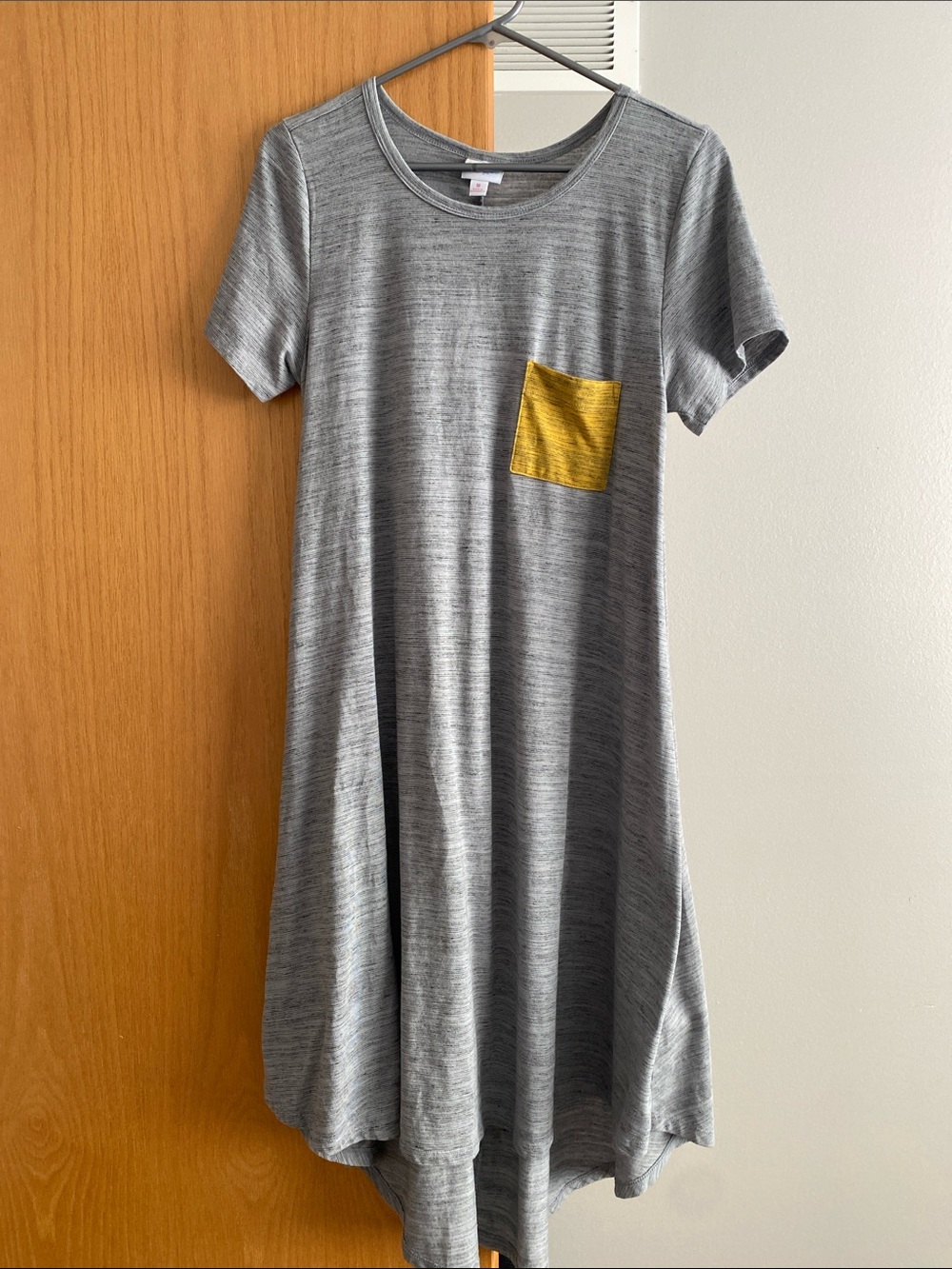 LuLaRoe Gray Midi Swing Dress with Yellow Pocket